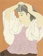 Tokuriki Femme peignant ses cheveux Estampe Sosaku-Hanga LACMA 